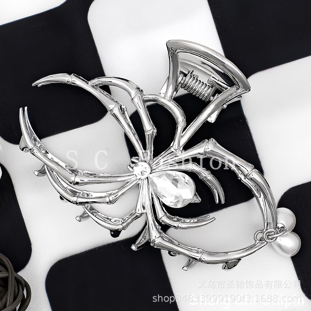 1 Pcs Fashion Halloween Silver Water Diamond Pearl Spider Hair Claws For Women Girls Party Hair Accessories