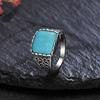 Retro S925 Silver Rings Square Natural 12*12mm Turquoise Finger Ring Women's Fine Jewelry Gift Simple Fashion Style