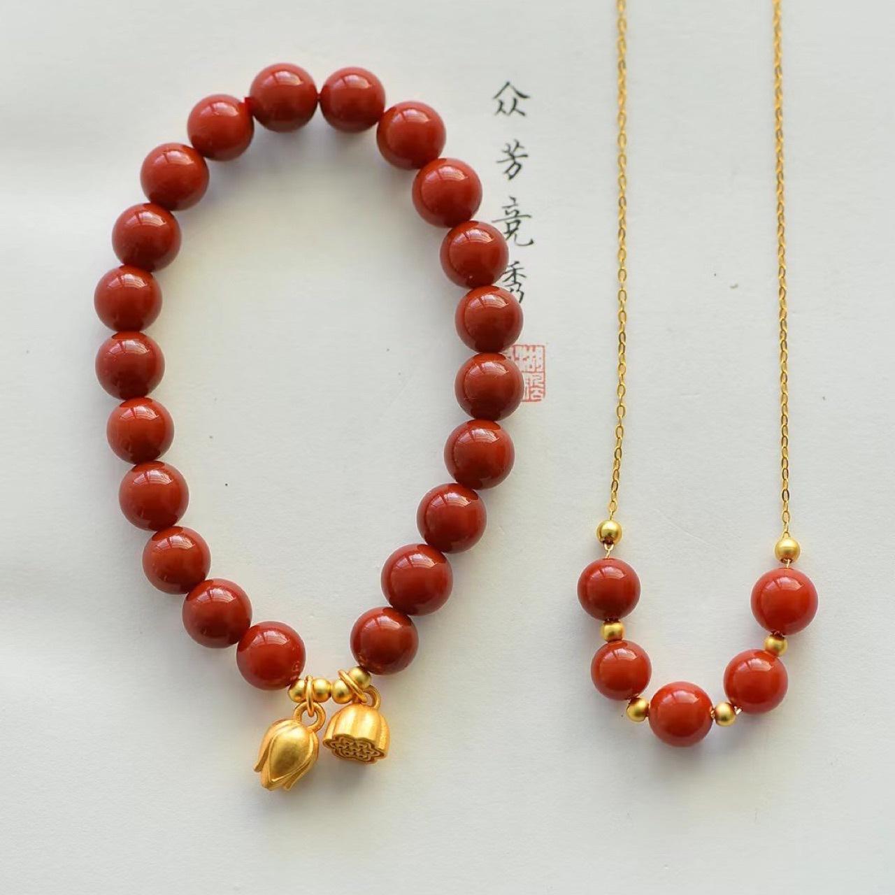

Natural stone Wasi red and South red set, birthstone bracelet, South red and pure silver Two Lifetimes of Happiness bracelet and necklace set for Necklace