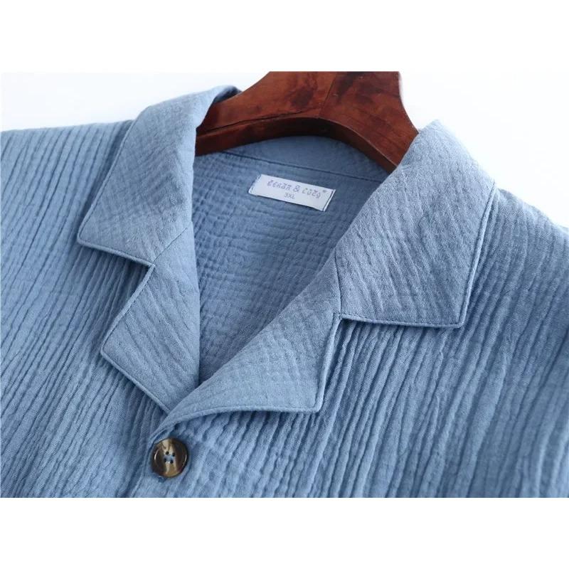 Spring New Products Men's Water Texture Crepe Gauze Suit Collar Pajamas Solid Color Button Home Set Qualities Mens Lounge Wear
