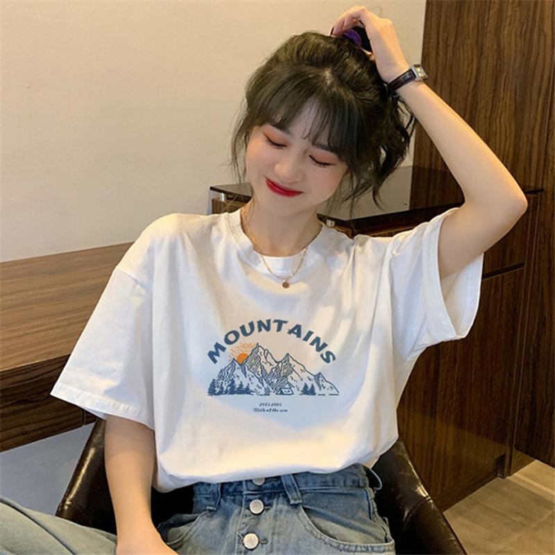 

GMXIA Женская футболка с коротким рукавом, летняя свободная хлопковая футболка с принтом, топ с коротким рукавом XXXL