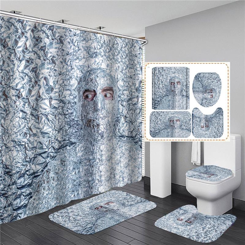 Black Skull Skeleton Printed Shower Curtain Set Horrible Halloween Festival Bathroom Curtain Sets Decor Pedestal Rug Lid Carpet