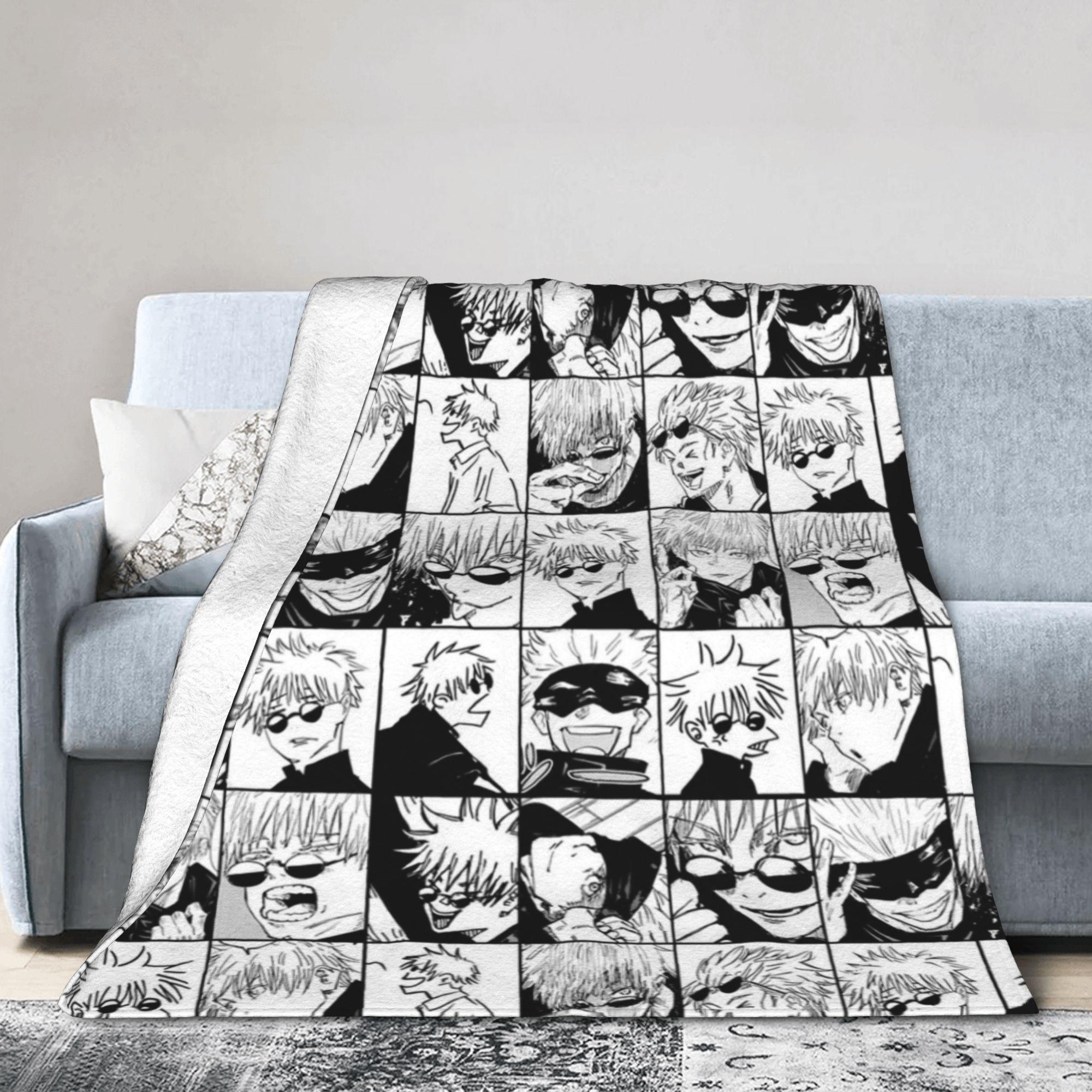 Pandara Jewelry Unisex Gojo Satoru Manga Collage Blankets Flannel Winter Anime Jujutsu Kaisen Soft Throw Blanket For Bedding Outdoor Bedding Throws