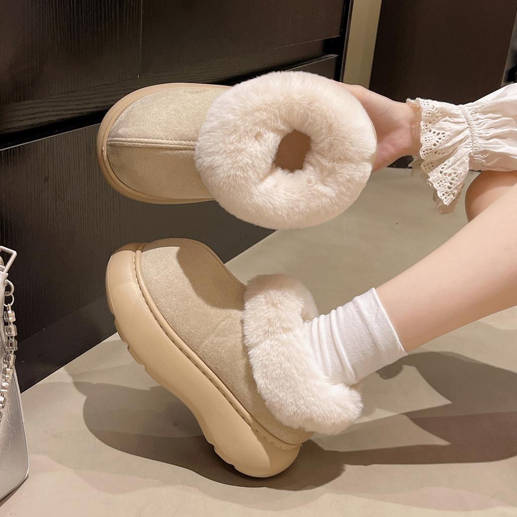 Big head thick-soled snow boots for women's autumn and winter new one-pedal cotton shoes with integrated fur and plush warm fluffy shoes