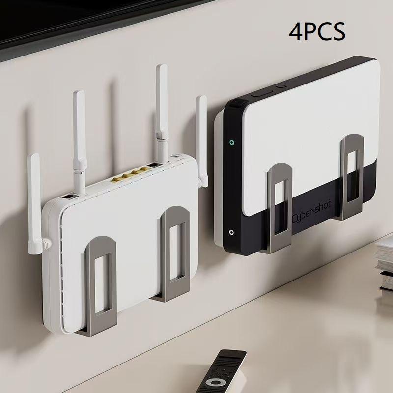 

4Pcs Drill-Free Router Mounting Rack-Wall-Mounted Set-Top Box Holder For Living Room, Practical Organizer With Auxiliary Hooks чёрный