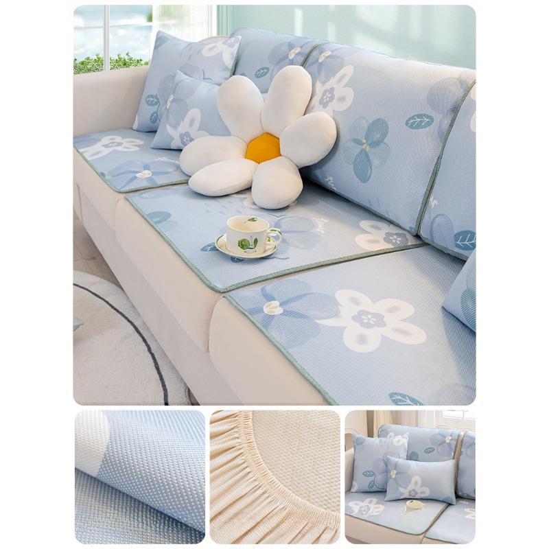 Sofa Cat Ice Mat Anti-Slip Mat Sofa Cushion Hair Cover Full Sofa Slipcover Rattan Leather Sofa Cover Bag Non-Slip Universal