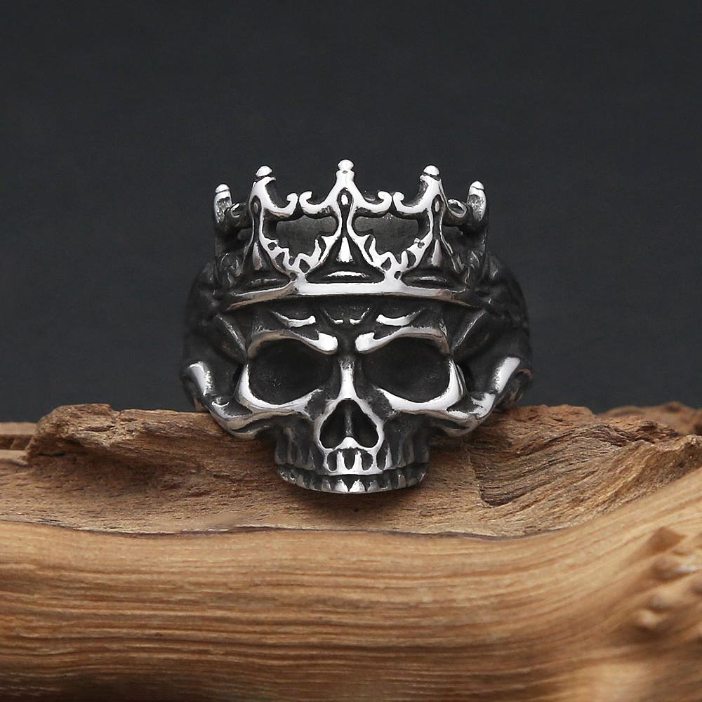 Vintage Gothic 316L Stainless Steel Skull Rings For Men Women Punk Hip Hop Motorcycle Band Jewelry Halloween Gifts