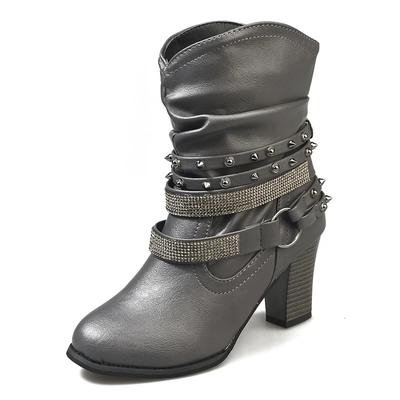 Botines de Otoño para Mujer de Tacón Alto Talla Grande Plataforma Cristal 1 Zapatos de Tacón Correa con Hebilla Remache Botas Cortas 2024