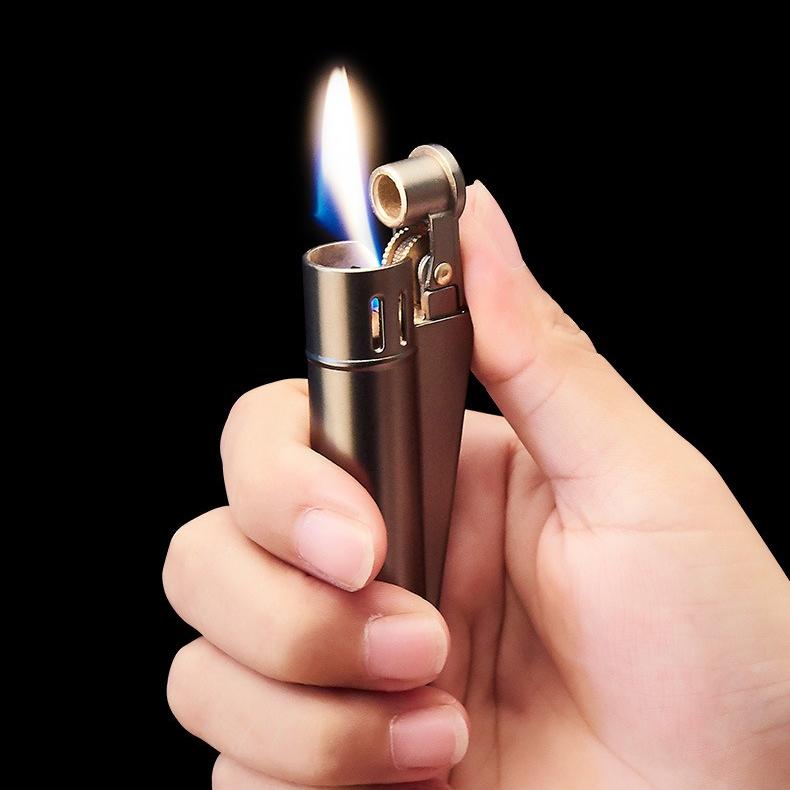Vintage Cotton Oil Lighter Old-fashioned Classic Metal Windproof Grinding Wheel Flint Lighter Men's Gift Cigarette Accessories