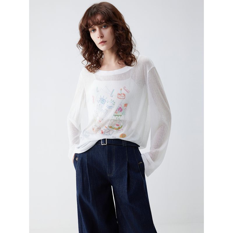 [80 Th Anniversary Capsule] Elle French style Fun Print Thin Knit Women 2025 Autumn New Commuter Cover up