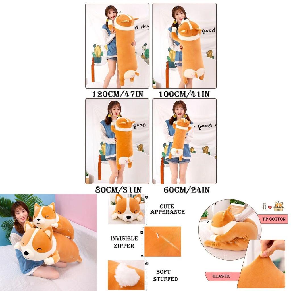 Long Corgi Plush Toys Throw Pillow Cushion Soft Stuffed Animal Doll For Xmas Birthday Gift