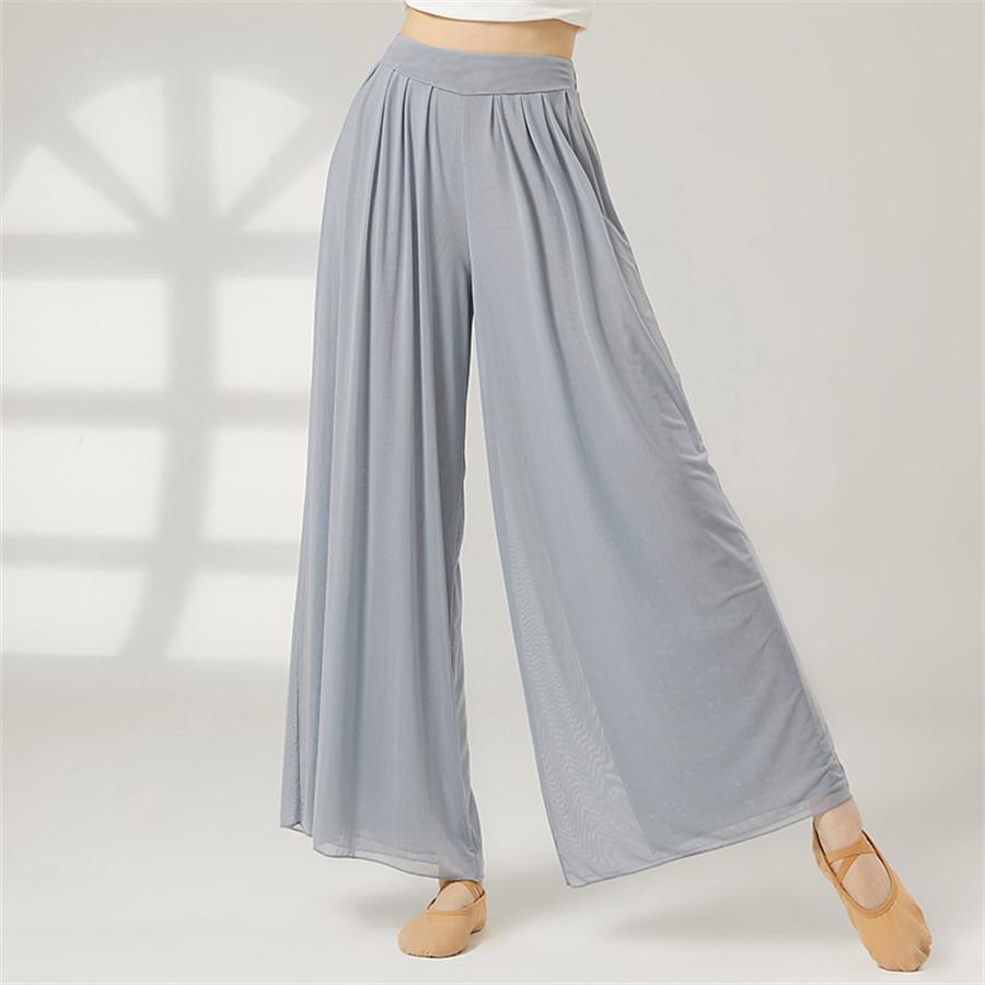 JOOCY Dames Mesh Wijde Pijpen Moderne Dansbroek Ballet Klassiek Lyrisch Dansen Hoge Taille Broek Volwassenen Klassieke Danskleding Optreden L