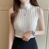 Women Summer Bottoming Vest Half High Collar Sleeveless Knitting Tops Slim Fit Solid Color Tank Tops Streetwear