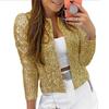 Spring Women's Fashion Sequin Stand-up Collar Jacket - Short, Versatile, and Stylish.