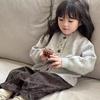 Korean Kids' Vintage Colorblock Floral Knit Cardigan - Autumn 2025 Style Girls' Sweater