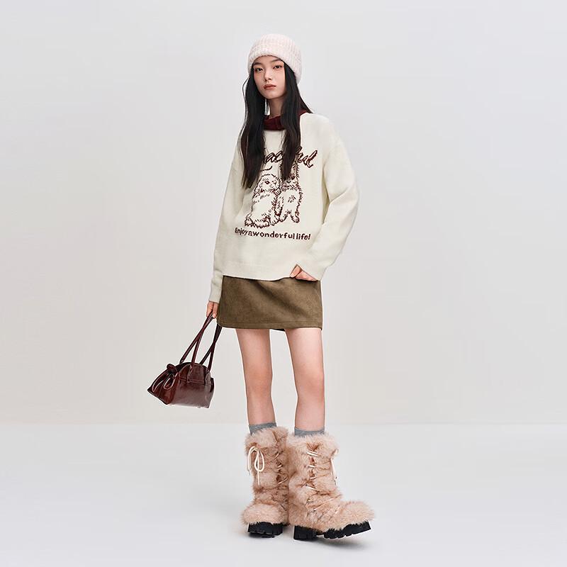 LED'IN Damen Rundhals Jacquard-Strickpullover