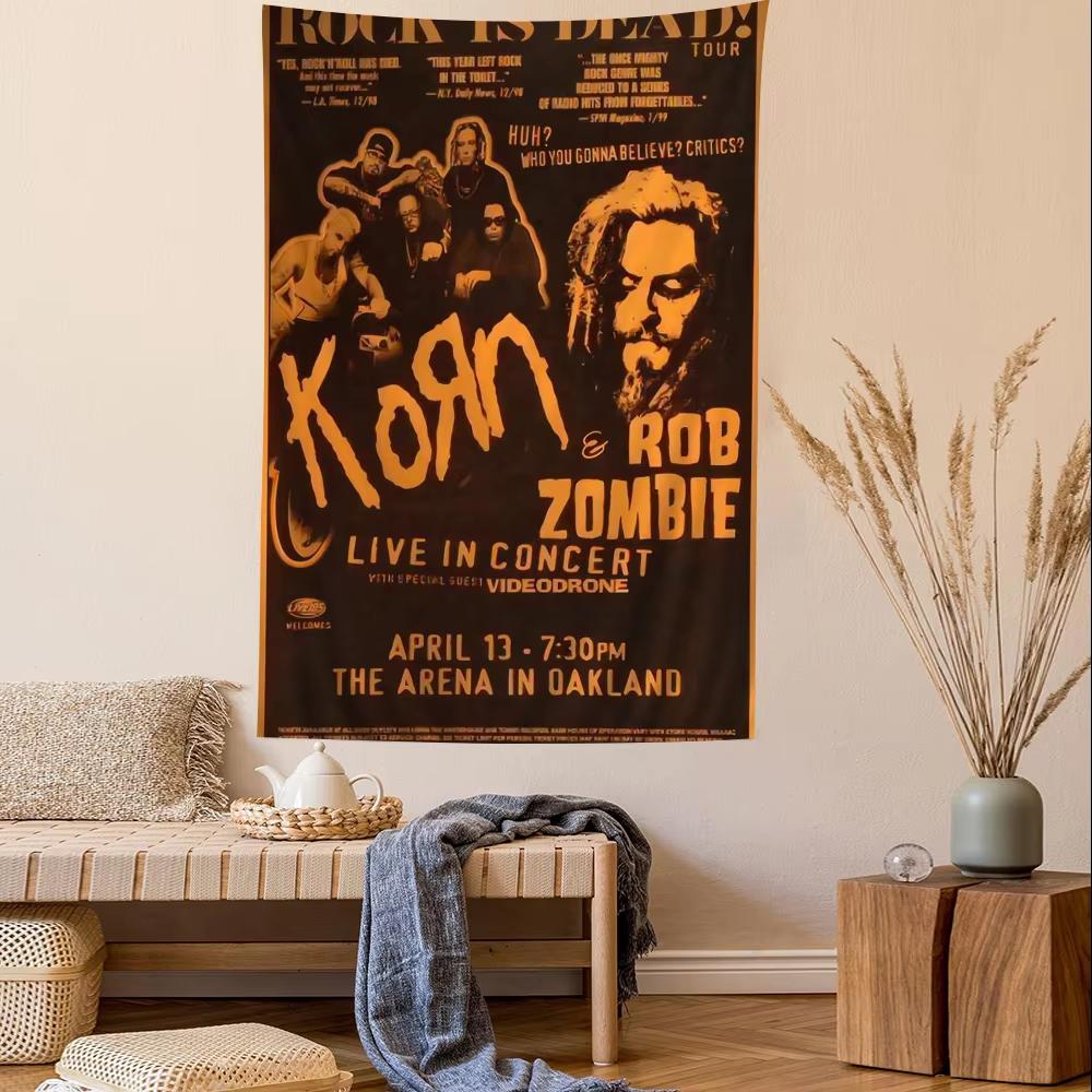 Korn Rockband Charaktere Anime Text Wandteppich Hippie Blumen Wanddekoration Schlafsaal Dekoration Heimdekoration