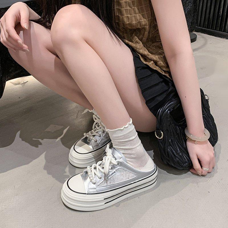 Fashion Shoes Women Cover Toe Ladies' Slippers Pantofle Soft 2025 Summer Sequined Cloth Canvas Casual Fabric Bling Slides Leisure