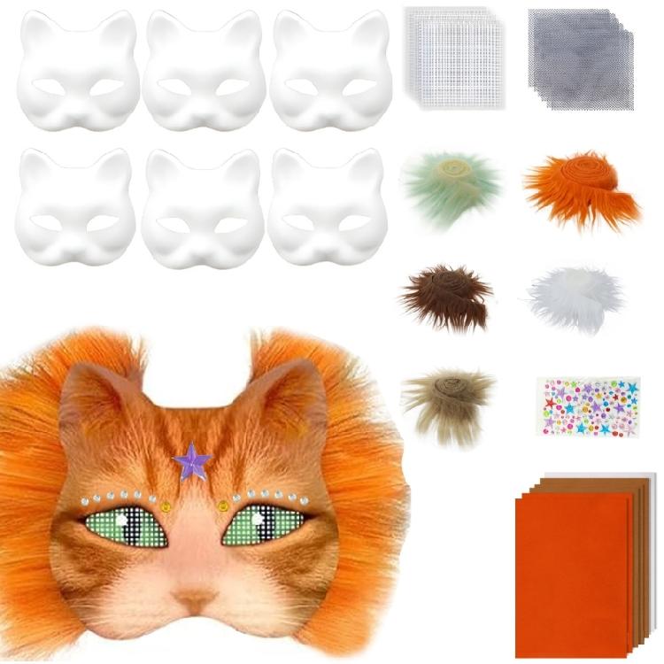 Cats Mask Masquerade Mask Anime Cosplay Mask Hand-Painted Cats Mask with Plush Fabric Blank Mask for Halloween