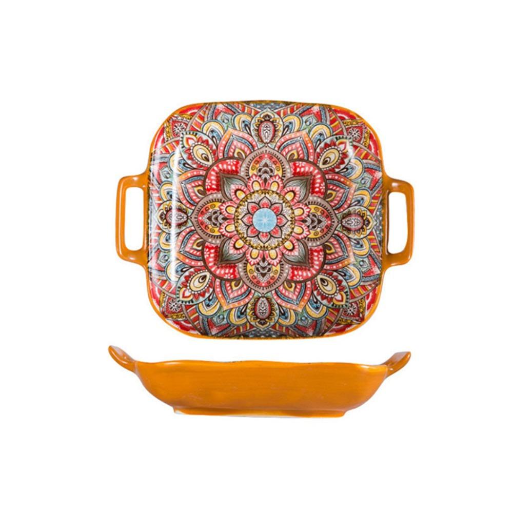 Square Dinner Plate Colorful Salad Dish Household Fruit Plate  Microwave
