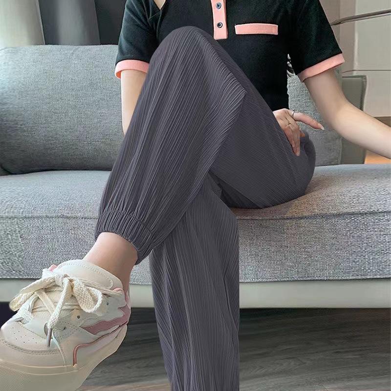 Spring Casual Street Sweet Autumn Basics Ice Silk Pants Lantern Pants Solid Color Elastic Women's Sports Pants and Ankle Pants