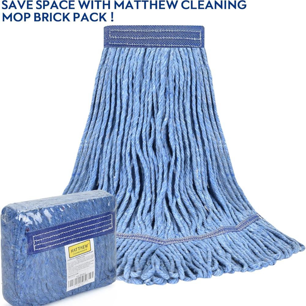 CLEANING Heavy Duty Mop Head Commercial Replacement for General and Floor Cleaning , Wet Industrial Blue Cotton Looped End String Head Refill (Pack