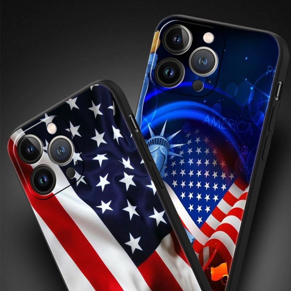 Phone Case Cover for iPhone 17 Pro Max 16 15 14 13 12 11 Pro Max Plus 17AIR Shockproof Soft TPU Bags American United States Flag