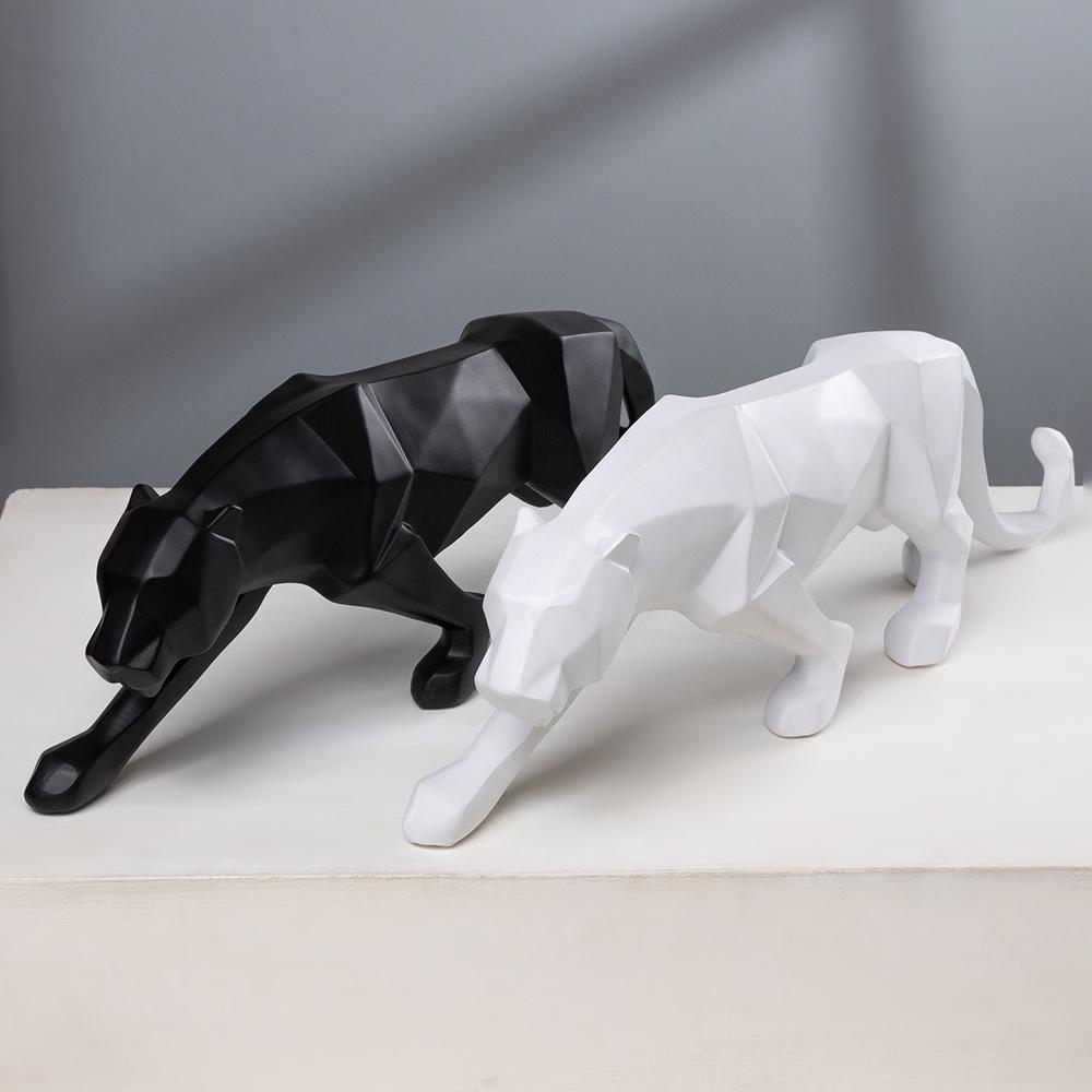 Panther Statue Animal Figurine Abstract Geometric Style Resin Leopard Sculpture Home Office Desktop Decoration Crafts