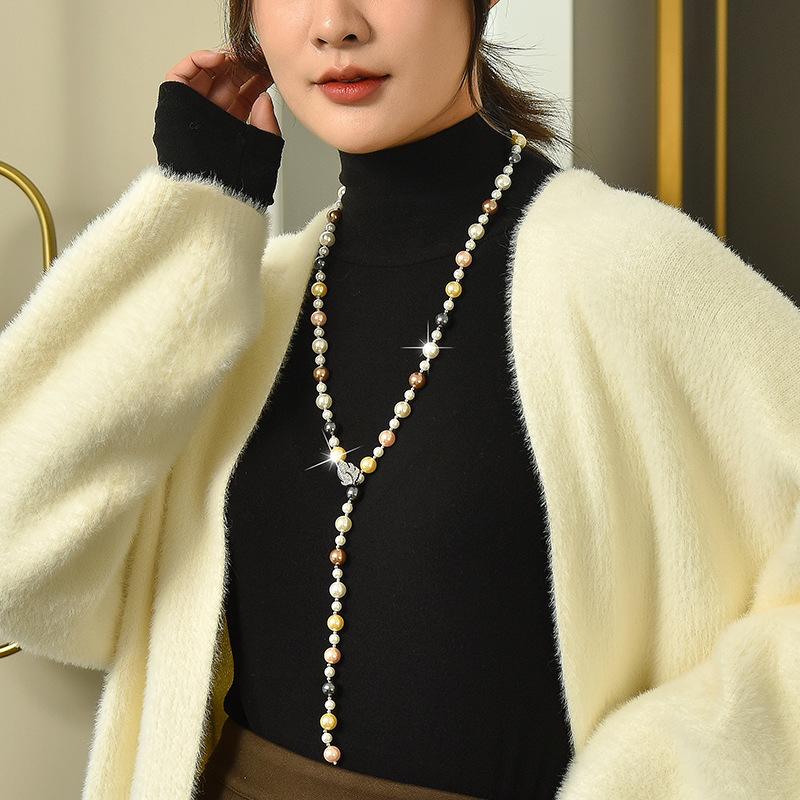 Pearl Long Necklace Women'S High Sense Tree Leaves Pearl Sweater Chain Temperament Versatile Autumn And Winter Accessories