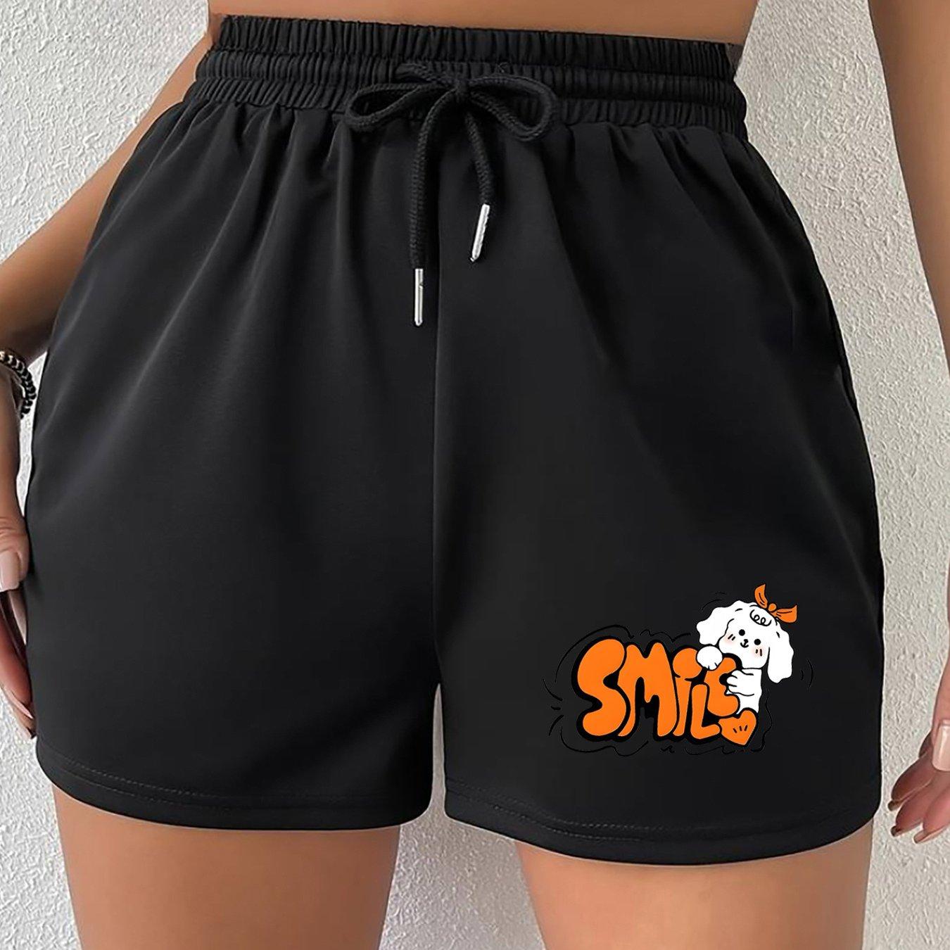 

Women Casual Summer Shorts with Drawstring Waistband Versatile Fashion Trend Smiling Puppy Print Shorts 3XL