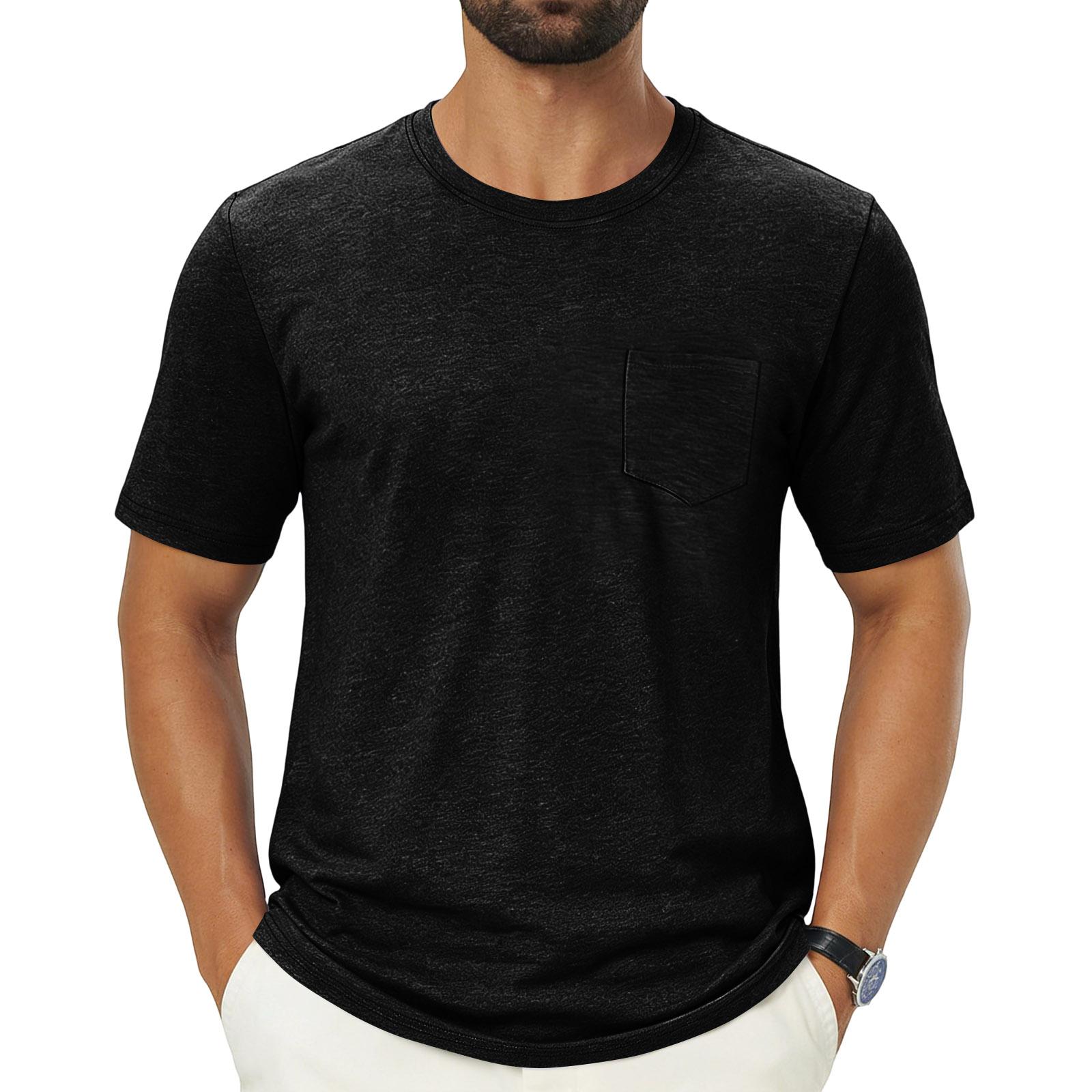

Men s Round Neck Short-Sleeve Outdoor Casual Top With Pockets XXL чёрный
