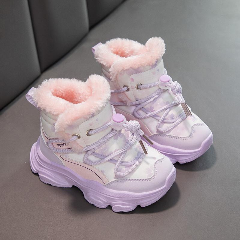 Children's Winter Fashionable Fleece Warm Cotton Boots Outdoor Casual High Top Snow Boots Casual Cotton Shoes