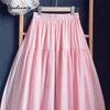 Japanischer Mori Girl Frühling Sommer Damen Midi Rock Hohe Taille Rosa Ausgeschnittener Rock Baumwolle Weich Florale Stickerei Süße Röcke Damen