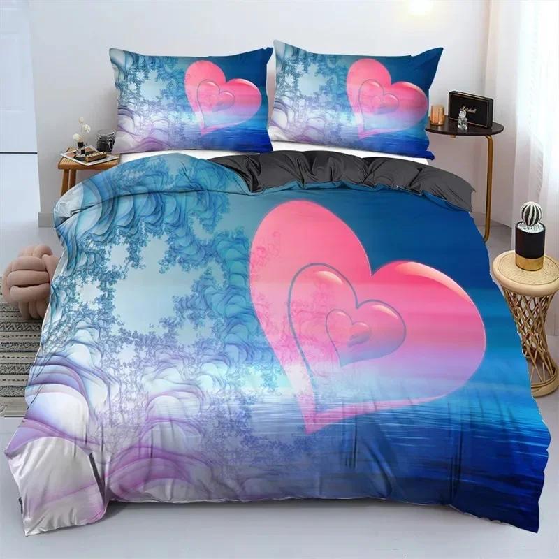 Luxury New 3D Print Love Heart Romantic Theme Valentine'S Day Bedding Set Boys Girls Twin Duvet Cover Pillowcase Bed Kids Adult