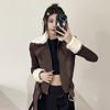 Y2k Fur Coat Women Vintage Harajuku Knitted Jacket Grunge Aesthetics Fur Collar Zipper Coat