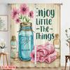 2pcs 2D flat printing Curtain Enjoy Little Things 100% Polyester Without Electricity Festive Wall Decor Perfect for Indoor