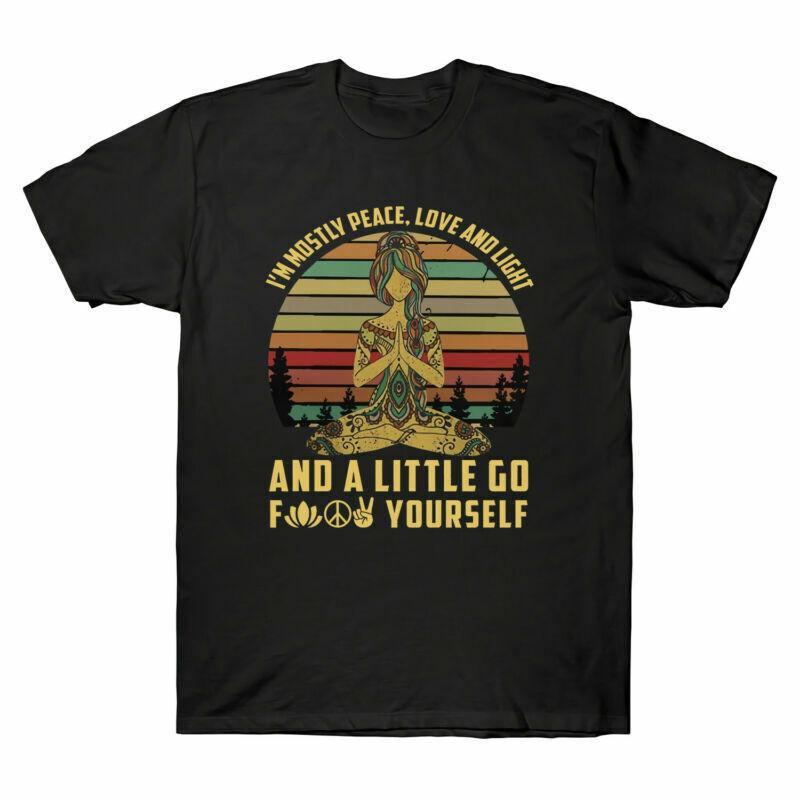 Yoga I m Mostly Peace Love and Light and A Little Go Fk Yourself Retro T-shirt XL