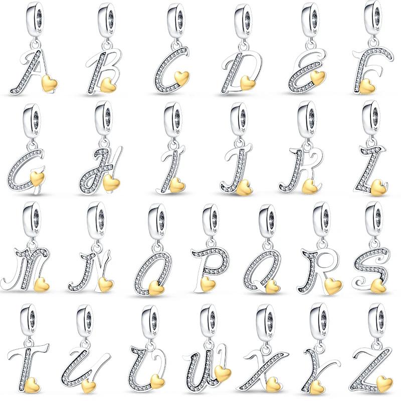 26 English Letter Series Copper Gold Heart-Shaped Design Charms Beads 3Mm Diy Fine Jewelry Making