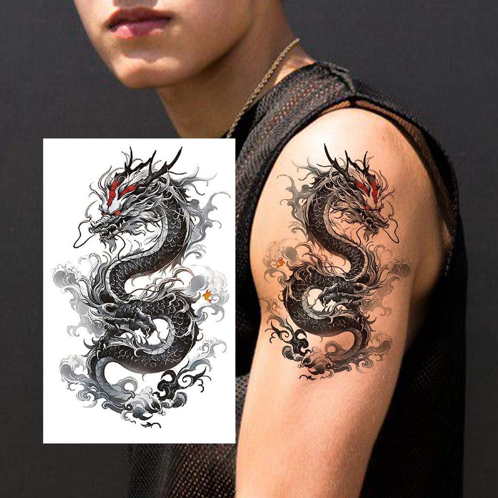 1 Sheet Realistic Fake Dragon Temporary Tattoos For Women Men Adults Arm Sleeve Waterproof Body Art Tattoo Sticker Disposable