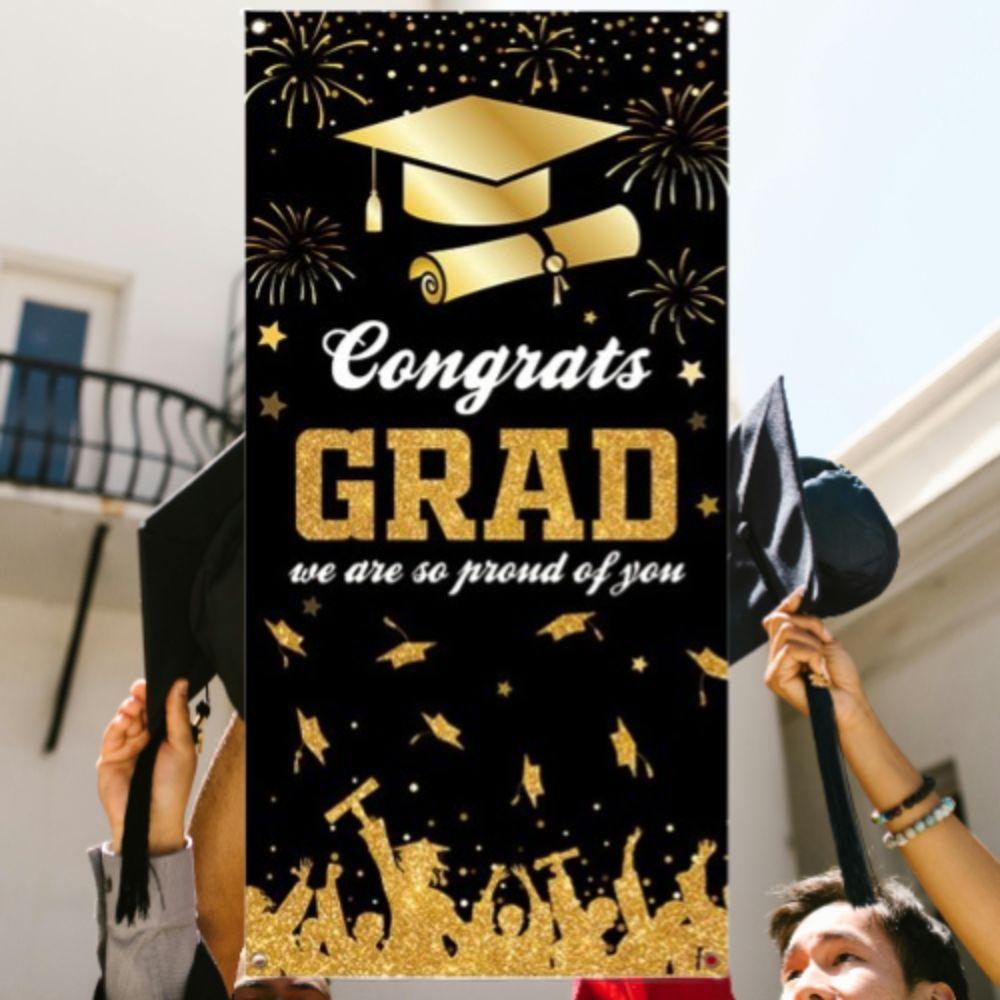 180x90cm Graduates Theme Background Black Gold Happy Graduation Banner  School Party Decor