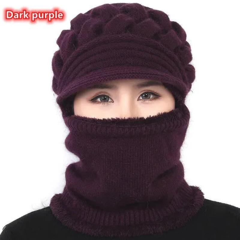 

1PC Winter Women s Hat Wool Knitted Thickening Coral Fleece Warm Hat темно-фиолетового