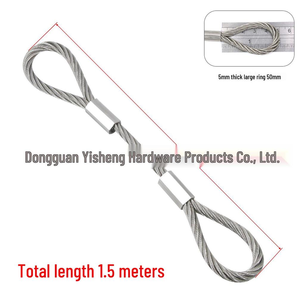304 Stainless Steel Wire Rope Slings with Double Buckle Crimping Head for Rigging and Lifting.