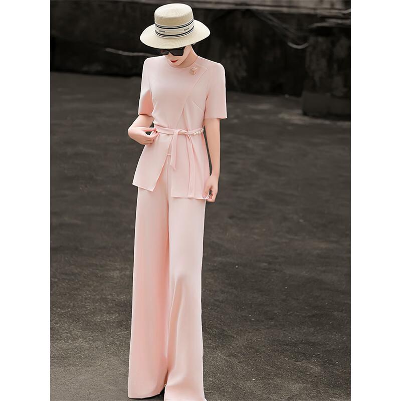 Elegantes Damen-Hosenanzug-Set mit kurzen Ärmeln und weitem Bein