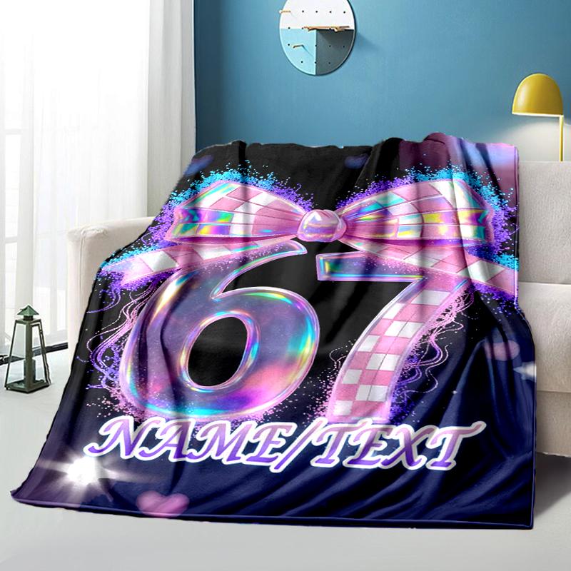 1PC Custom Name Holographic Bow Celebration Outdooor Flannel Blankets Throw Blanket All-Season Throw Gift Bedspread for Couch, Bed, Camping Holiday Bi