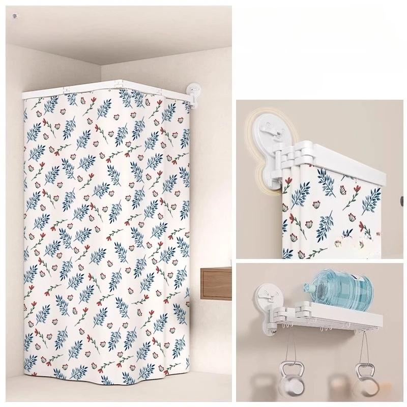 L Shape Folding Shower Curtain Suction Cup No Drilling Bathroom Dry And Wet Separation Waterproof Toilet Corner Shower Partition
