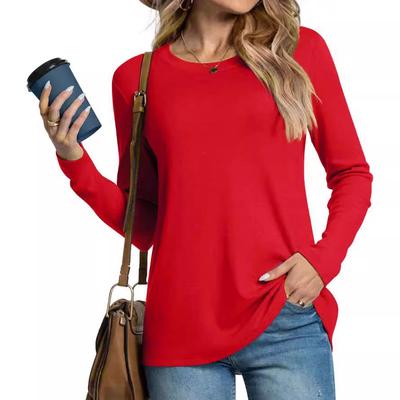 2024 Autumn Women's Solid Color Casual Long Sleeve Crew Neck T-shirt