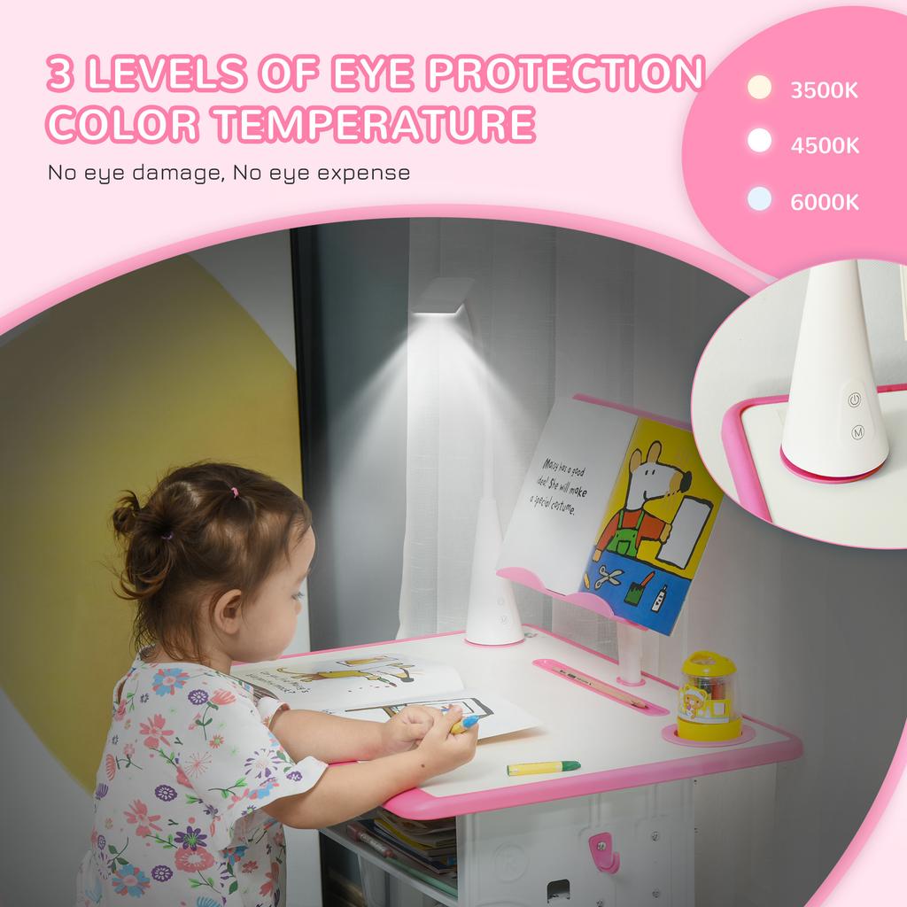 Kids Desk And Chair Set Adjustable Height Study Table Set With Drawer Book Stand Pen Slot Pink