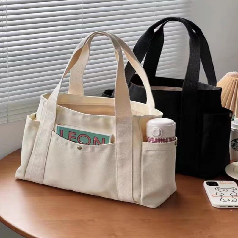 Ladies' Multi Pocket Handbag with Canvas Strap and Handle Bag, Large Capacity Wallet, Reusable Handbag