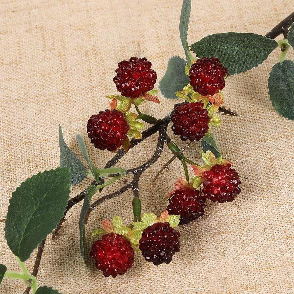 Red Berry Raspberry Artificial Plant DIY Green Leaves Faux Fruit Floral Arrangement Accessories Artificial Raspberry Branches