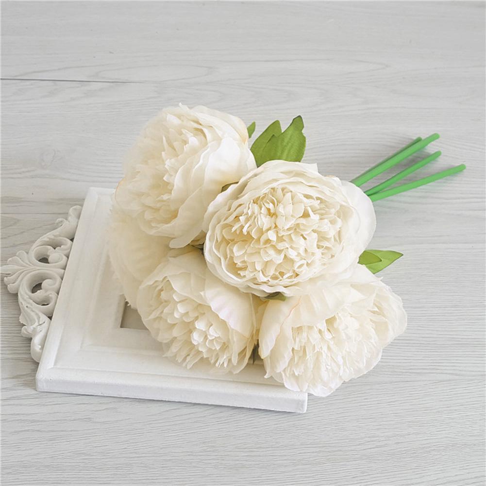 Artificial Flower Peony Fake Peony Artificial Peony Silk Peony Wedding Bouquet(White)